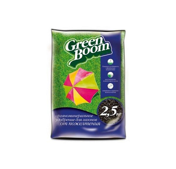 Удобрение газонное органоминер с микроэлементами Green Boom от пожелтения газон 2,5кг